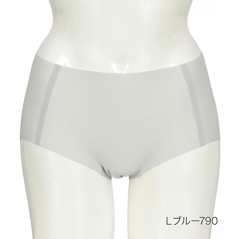 福助「満足」シームレスショーツ(37-6617)ライトブルー(Lブルーと表記)。爽やかで涼しげな印象のパステル系ブルーカラー。